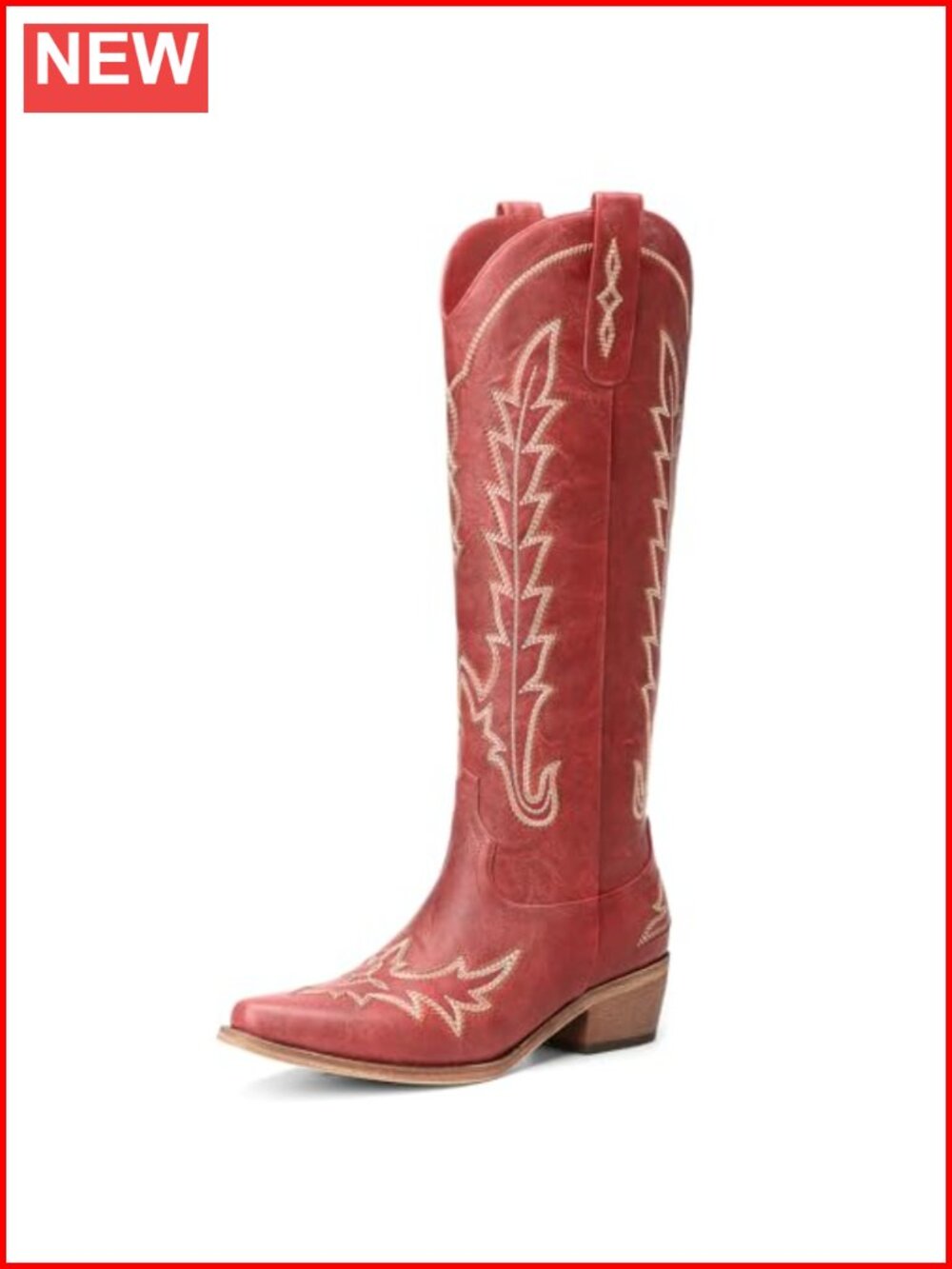 Faux Leather Knee High Western Boots Pointed Toe Chunky Heel